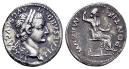 TIBERIUS.(14-37).Lugdunum.Denarius.

Obv : TI CAESAR DIVI AVG F AVGVSTVS.
Laureate head right.

Rev : PONTIF MAXIM.
Livia seated right, holding ...