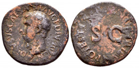 DRUSUS.(Died 23).Rome. As. 

Obv : DRVSVS CAESAR TI AVG F DIVI AVG N.
Bare head left.

Rev : PONTIF TRIBVN POTEST ITER.
Large S C.
RIC II 45.

Conditi...