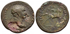 TRAJAN.(98-117).Rome.Sestertius. 

Obv : IMP CAES NERVAE TRAIANO AVG GER DAC P M TR P COS V P P.
Laureate bust right, wearing aegis.

Rev : SPQR OPTIM...