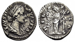 FAUSTINA II.(Augusta, 147-176).Rome.Denarius.

Obv : FAVSTINA AVGVSTA.
Draped bust right.

Rev : HILARITAS.
Hilaritas standing left, holding cornucopi...