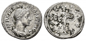 SEVERUS ALEXANDER.(222-235).Rome.Denarius. 

Obv : IMP ALEXANDER PIVS AVG.
Laureate, draped and cuirassed bust right.

Rev : MARS VLTOR.
Mars advancin...