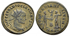 DIOCLETIAN.(284-305).Heraclea.Radiatus. 

Obv : IMP C C VAL DIOCLETIANVS AVG.
Radiate, draped and cuirassed bust right.

Rev : CONCORDIA MILITVM B XXI...