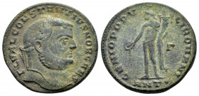 CONSTANTIUS I.(Caesar, 293-305). Antioch.Follis.

Obv : FL VAL CONSTANTIVS NOB CAES.
Laureate head right.

Rev : GENIO POPVLI ROMANI.
Genius standing ...