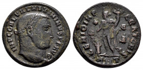 MAXIMINUS DAIA.(310-313).Antioch.Follis. 

Obv : IMP C GAL VAL MAXIMIANVS P F AVG.
Laureate head right.

Rev : GENIO EXERCITVS E ANT.
Genius standing ...