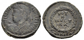 JULIAN II APOSTATA.(360-363).Constantinople.Ae. 

Obv : D N FL CL IVLIANVS P F AVG.
Helmeted, diademed and cuirassed bust left, holding shield and spe...