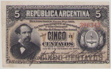 Argentina, 5 Centavos, 1.1.1884, SÉRIE H 396343, Sign.Roca-Sastre, P5, BNB B106c, EF, glue residues

Estimate: 40-50