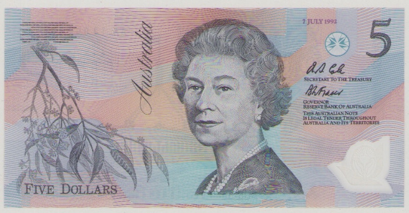 Australia, 5 Dollars, 7.7.1992, AA 13004300, P50a, BNB B218a, Renniks A02(b), UN...