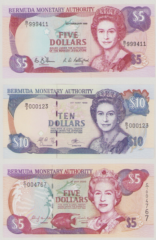 Bermuda, 5 $, 20.2.1989, B/1 999411, P35b, BNB B209a, AU, 10 $, 31.5.1999, B/3 0...