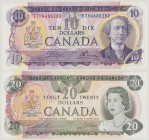 Canada, 10 $, 1971, sign.Crow-Bouey, ETH 4688282, P88d, BNB B351e, UNC, 20 $, 1979, sign.Thiessen-Crow, 56889483747, P93c, BNB B356d, EF, 2 pcs.

Esti...
