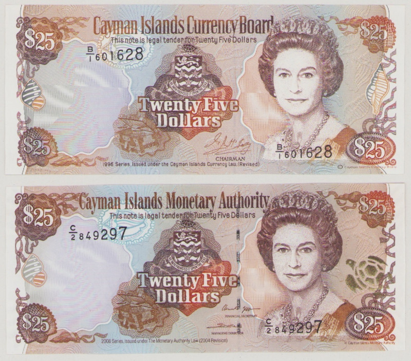Cayman Islands, 25 $, 1996, B/1 601628, P19, BNB B119a, UNC, 25 $, 2006, C/2 849...