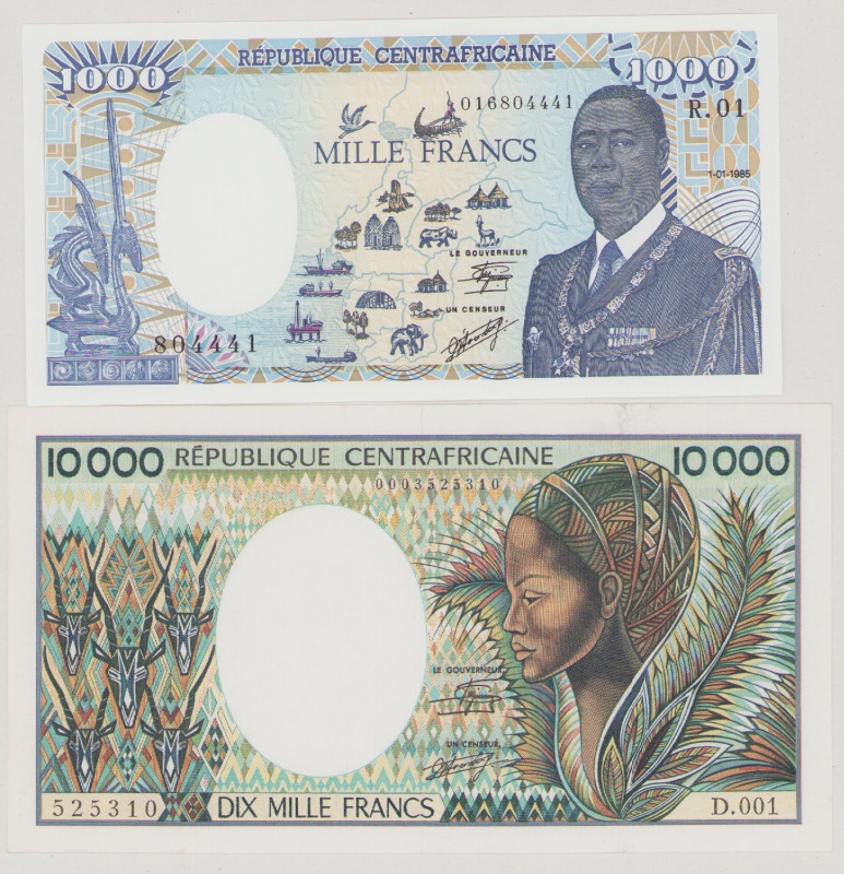 Central African Republic, 10 000 Francs, ND, D.001 525310, P13, BNB B109a, EF, 1...