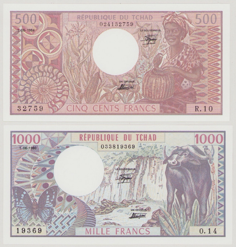 Chad, 500 Francs, 1.6.1984, R.10 32759, P6, BNB B205b, UNC, 1000 Francs, 1.6.198...
