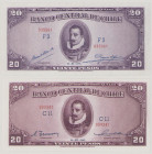 Chile, 20 & 20 Pesos, 22.11.1939, 24.12.1947, P 93a, b, BNB B227a, c, EF, UNC, 2 pcs.

Estimate: 60-80
