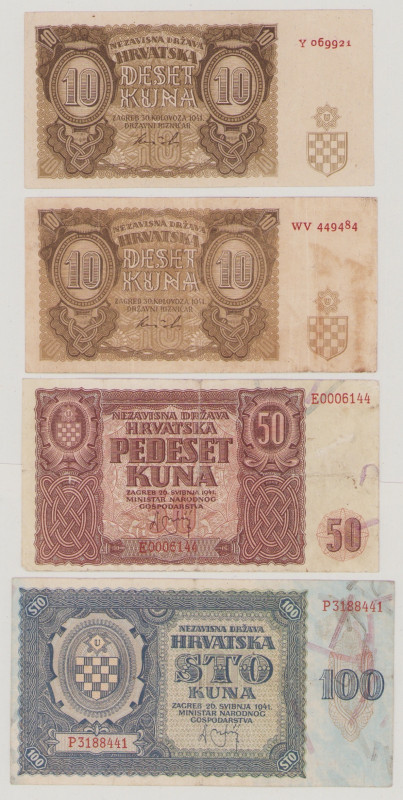 Croatia, 50 Kuna, 26.5.1941, E 0006144, VF, 100 Kuna 26.5.1941, P3188441,VF, 10 ...