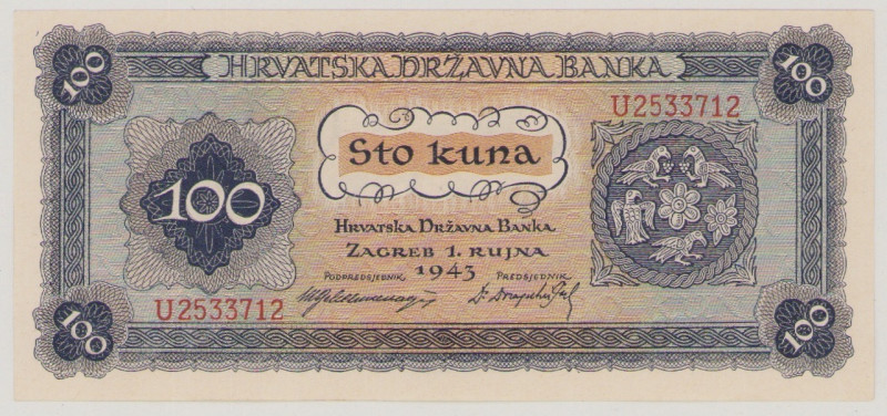 Croatia, 100 Kuna, 1.9.1943, U2533712, P11a, BNB B202a, UNC

Estimate: 70-100