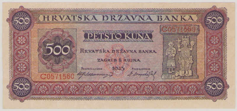 Croatia, 500 Kuna, 1.9.1943, C0571560, P11Aa, BNB B203a, EF/AU, Unissued

Estima...