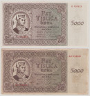 Croatia, 5000 & 5000 Kuna, 15.7.1943, U230933, AC054942, P14a, b, BNB B201a (2x), AU, F/VF (2 pcs)

Estimate: 50-80