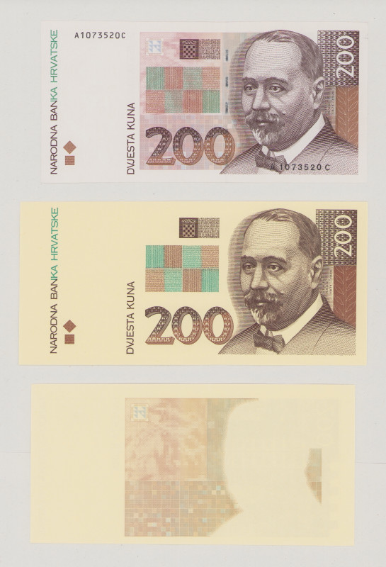 Croatia, 200 Kuna, 31.10.1993 A1073520C, 2 pcs. 200 Kuna progressive proof on ye...