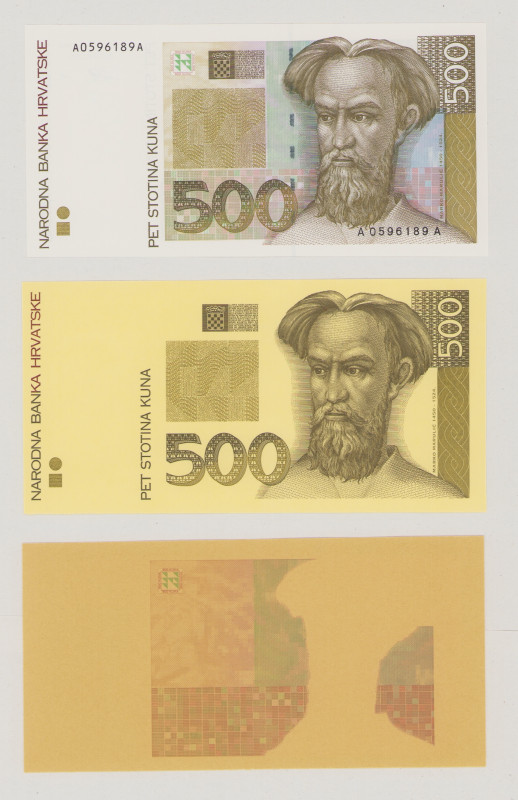 Croatia, 500 Kuna, 31.10.1993 A0596189A, 2 pcs. 500 Kuna progressive proof on ye...