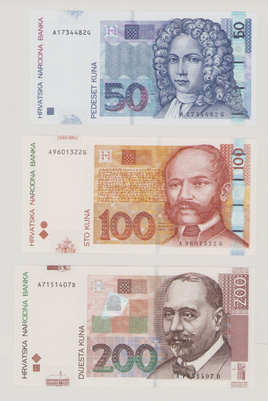 Croatia, 50 & 100 & 200 Kuna, 7.3.2002, A1734482G, A9601322G, A7151407D, P40a, 4...