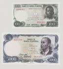 Equatorial Guinea, 100 Bipkwele, 3.8.1979, 3098602, P14, BNB B301a, 5000 Bipkwele, 3.8.1979, 0437594, P17, BNB B304a, UNC, 2 pcs.

Estimate: 80-100
