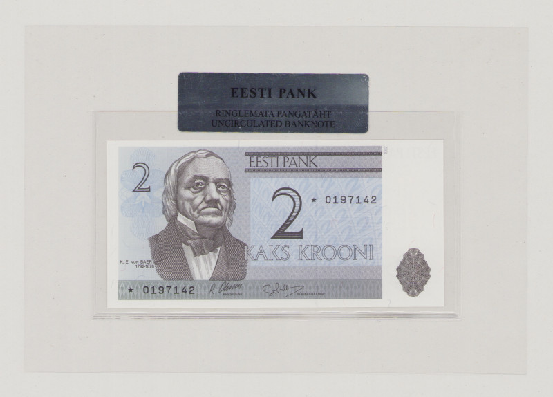 Estonia, 2 Krooni, 1992, *0197142, replacement in the folder of Eesti Pank, P70r...