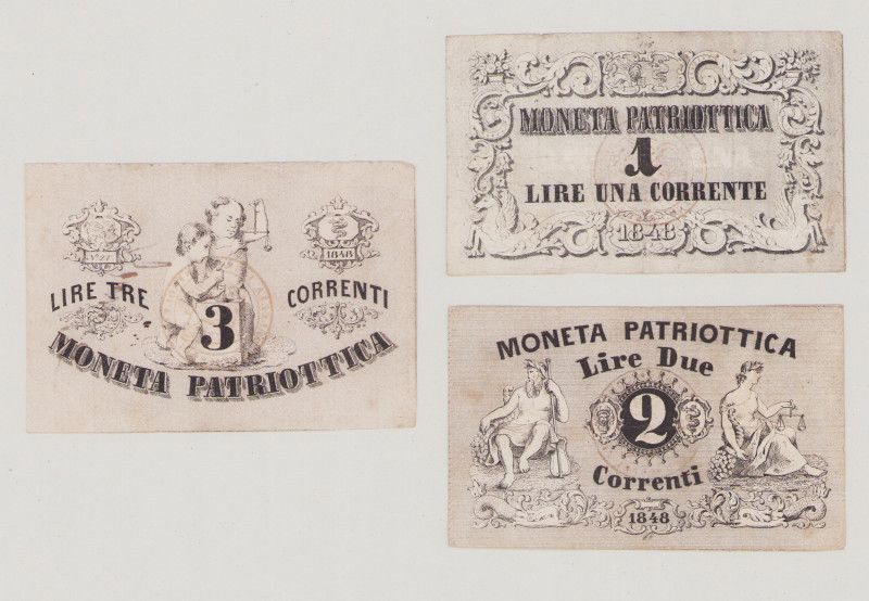 Italy, Venezia, Moneta Patriottica, 1, 2, 3 Lire Correnti, 1848, stamp on back, ...