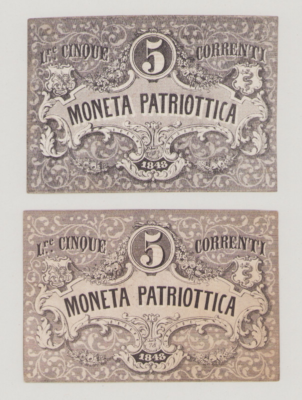 Italy, Venezia, Moneta Patriottica, 5, 5 Lire Correnti, 1848, stamp on back, two...
