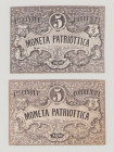 Italy, Venezia, Moneta Patriottica, 5, 5 Lire Correnti, 1848, stamp on back, two different types of paper, PS188, S188, Alfa VEPA.16, all VF, (2 pcs)
...
