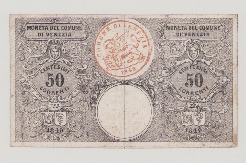 Italy, Comune di Venezia, 2 x 50 Centesimi Correnti, 1849, uncut, No.783, 784, P...