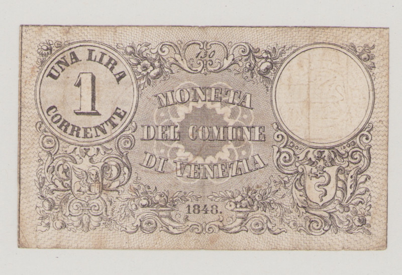 Italy, Comune di Venezia, 1 Lira Corrente, 1848, stamp and embossed seal, No.130...