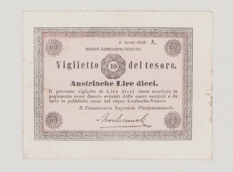 Italy, Lombardo-Veneto, Viglietto del tesoro, 10 Lire Austriache, 1.4.1849, 2 em...