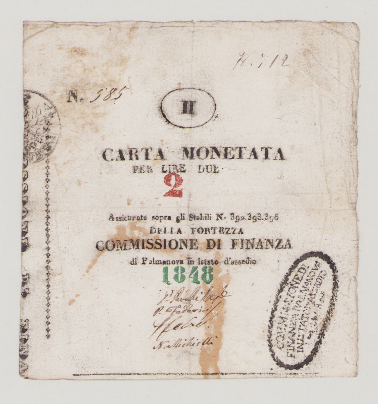 Italy, Siege of Palmanova, 2 Lire, 1848, N.585 PS27, Alfa APAL.22, F/VF

Estimat...