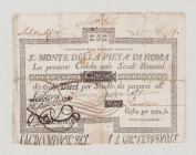 Italy, Stato Pontificio, S.Monte Della Pietá di Roma, 5 Scudi, 1.2.1792, PS303, Alfa SMP-C.16, Tipo 3, VG/F, spit + rejoined, paper tape on back

Esti...