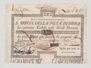 Italy, Stato Pontificio, S.Monte Della Pietá di Roma, 8 Scudi, 15.1.1788, PS306, Alfa SMP-C.59, Tipo 2, VF, holes

Estimate: 80-120
