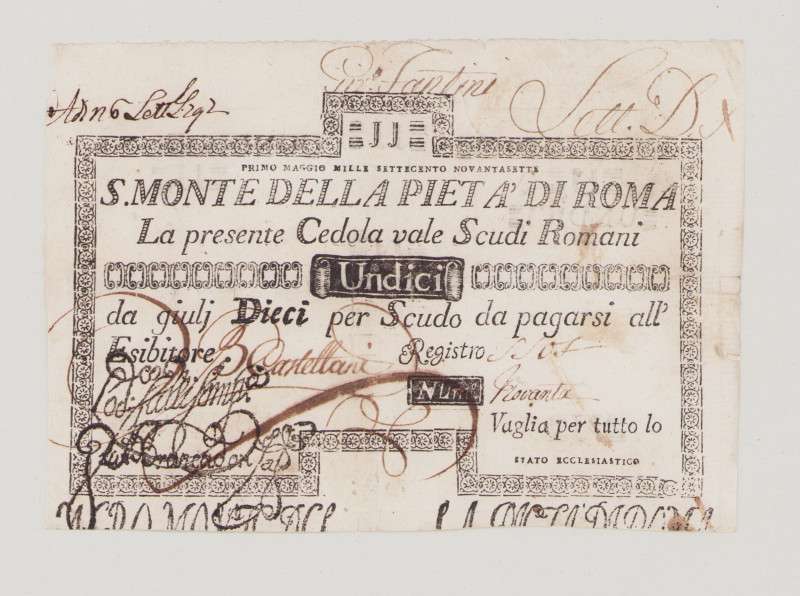 Italy, Stato Pontificio, S.Monte Della Pietá di Roma, 11 Scudi, 1.5.1797, PS309,...