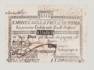 Italy, Stato Pontificio, S.Monte Della Pietá di Roma, 11 Scudi, 1.5.1797, PS309, Alfa SMP-C.110, Tipo 3, VF, holes

Estimate: 80-120