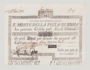 Italy, Stato Pontificio, S.Monte Della Pietá di Roma, 16 Scudi, 1.2.1792, PS314, Alfa SMP-C.181, Tipo 3, EF, repaired tear

Estimate: 150-250