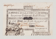 Italy, Stato Pontificio, S.Monte Della Pietá di Roma, 30 Scudi, 1.5.1797, PS328, Alfa SMP-C.395, Tipo 3, VF/EF

Estimate: 180-260