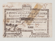 Italy, Stato Pontificio, S.Monte Della Pietá di Roma, 33 Scudi, 1.5.1797, PS331, Alfa SMP-C.440, Tipo 3, VG, tears, tape on back, graffiti

Estimate: ...