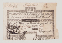 Italy, Stato Pontificio, S.Monte Della Pietá di Roma, 35 Scudi, 1.5.1797, PS333, Alfa SMP-C.470, Tipo 3, VF/EF, stains

Estimate: 180-260