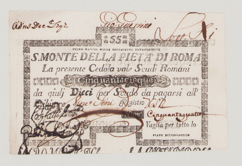 Italy, Stato Pontificio, S.Monte Della Pietá di Roma, 55 Scudi, 1.5.1797, PS349,...