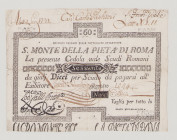 Italy, Stato Pontificio, S.Monte Della Pietá di Roma, 60 Scudi, 15.1.1788, PS350, Alfa SMP-C.719, Tipo 2, VF, holes, graffiti on back

Estimate: 220-3...