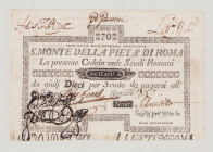 Italy, Stato Pontificio, S.Monte Della Pietá di Roma, 70 Scudi, 1.5.1797, PS352, Alfa SMP-C.755, Tipo 3, EF, hole, stamp on back

Estimate: 220-300
