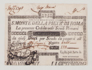 Italy, Stato Pontificio, S.Monte Della Pietá di Roma, 75 Scudi, 1.5.1797, PS353, Alfa SMP-C.770, Tipo 3, VF+ 

Estimate: 220-300