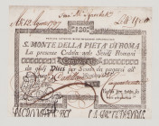 Italy, Stato Pontificio, S.Monte Della Pietá di Roma, 120 Scudi, 22.9.1795, PS360, Alfa SMP-C.888, Tipo 3, VF, graffiti

Estimate: 280-400