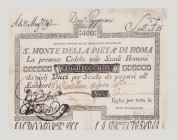 Italy, Stato Pontificio, S.Monte Della Pietá di Roma, 400 Scudi, 15.1.1788, PS368, Alfa SMP-C.1019, Tipo 2, VF, holes

Estimate: 350-450