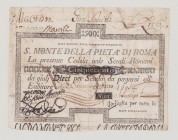 Italy, Stato Pontificio, S.Monte Della Pietá di Roma, 500 Scudi, 7.1.1788, PS370, Alfa SMP-C.1048, Tipo 2, F, graffiti on back, repairs

Estimate: 350...