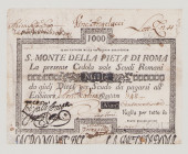 Italy, Stato Pontificio, S.Monte Della Pietá di Roma, 1000 Scudi, 7.1.1788, PS375, Alfa SMP-C.1123, Tipo 2, VF, graffiti on back, repairs

Estimate: 1...