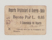 Italy, POW, WWI., Baia, 5 Centesimi, No.275, stamp in front, hand signature front and back, Campbell not listed, F/VF

Estimate: 350-500